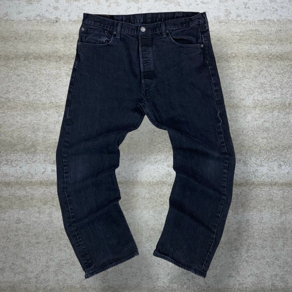 Vintage Y2K Levis Jeans 501 38x28 Regular Straight Leg Fit Black Wash Button Fly - Picture 2 of 4